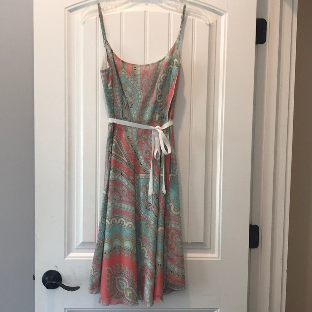 Trina Turk Coral and Aqua Paisley Spaghetti-Strap Dress